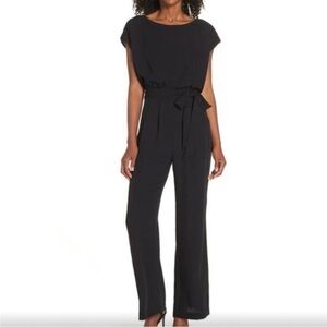 Eliza J Belted boatneck Wide legs jumpsuit Black